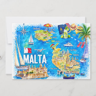 Illustrierte Malta-Insel-Reisekarte Postkarte