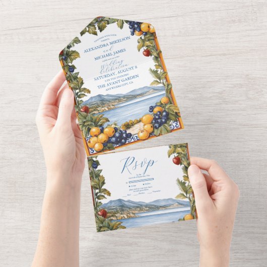 Illustrierte mediterrane Hochzeit All In One Einladung (Abreißen)