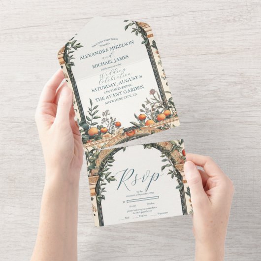 Illustrierte mediterrane Hochzeit All In One Einladung (Abreißen)