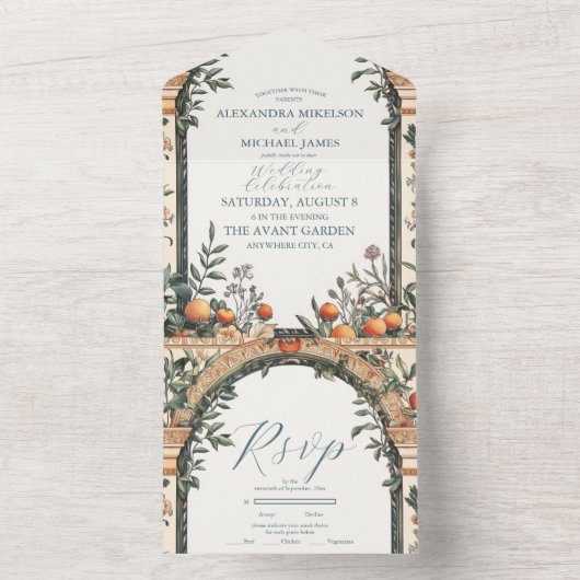 Illustrierte mediterrane Hochzeit All In One Einladung (Innen Boden)