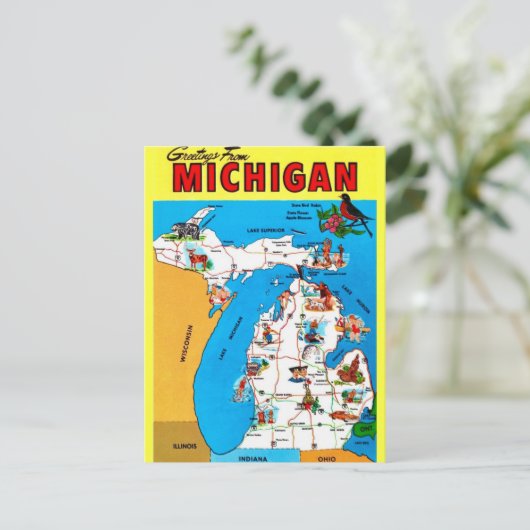 Illustrierte Michigan Karte Postkarte (Stehend Vorderseite)