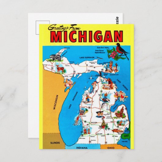 Illustrierte Michigan Karte Postkarte (Vorne/Hinten)