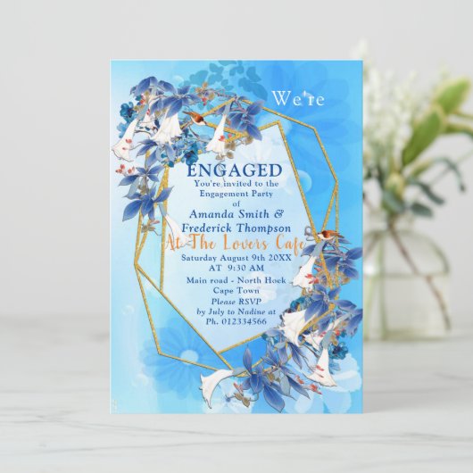 Illustrierte Moon-Blume-Verlobung Einladung (Stehend Vorderseite)