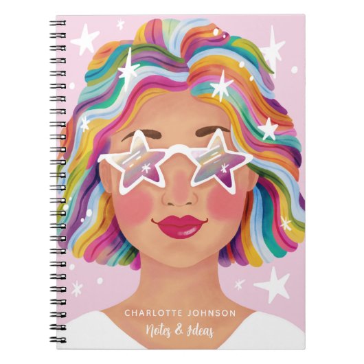Illustrierte Niedliche Girl Rainbow Personalisiert Notizblock (Vorderseite)
