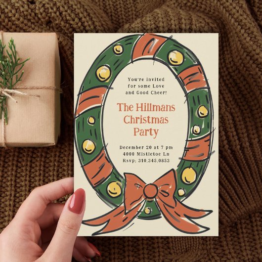 Illustrierte Oval Cartoons Wreath Holiday Party Einladung