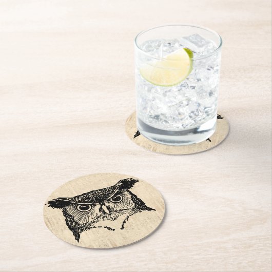 Illustrierte Owl Art Runder Pappuntersetzer (Vor Ort)