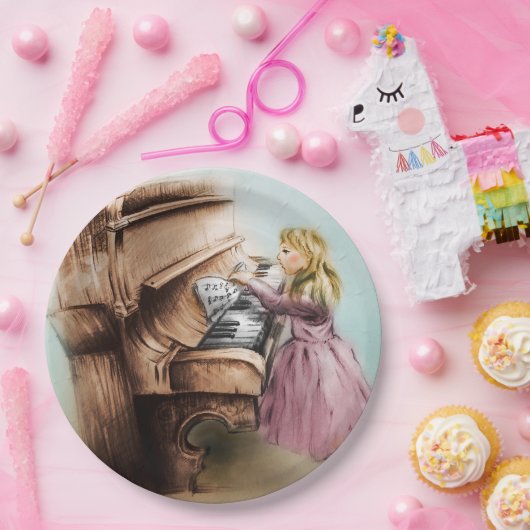 Illustrierte Papiertüte - Piano Girl Pappteller (Party)