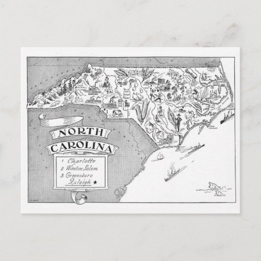 Illustrierte Postkarte aus North Carolina (Vorderseite)