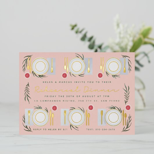 Illustrierte Probe Abendessen Gold Folieneinladung (Stehend vorne)