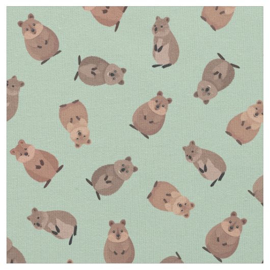 Illustrierte Quokkas auf Hellgrün Stoff (Nahaufnahme)