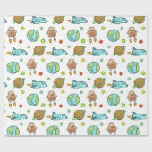 Illustrierte Raketen in Weltraummustern Geschenkpapier (Flach)