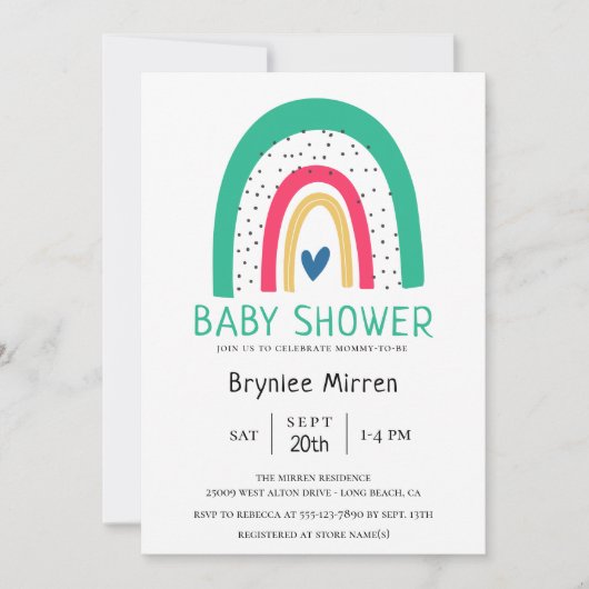 Illustrierte Regenbogendusche Einladung (Vorderseite)
