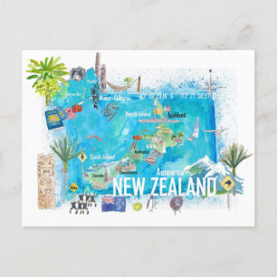 Illustrierte Reise Karte Neuseeland