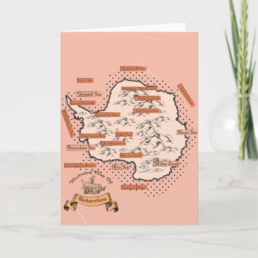 Illustrierte Reisekarte Antarktis Einladung (Vorderseite)