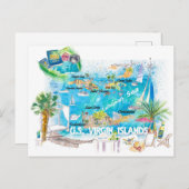 ILLUSTRIERTE Reisekarte der US-Jungfrauen Postkarte (Vorne/Hinten)