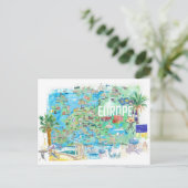 Illustrierte Reisekarte Europa Postkarte (Stehend Vorderseite)