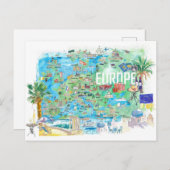 Illustrierte Reisekarte Europa Postkarte (Vorne/Hinten)