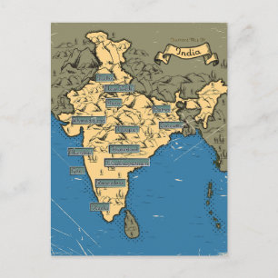 Illustrierte Reisekarte für Indien Ankündigungspostkarte