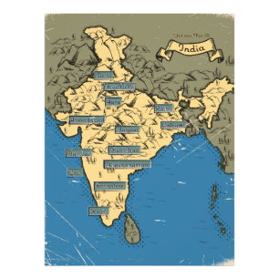 Illustrierte Reisekarte für Indien Fotodruck