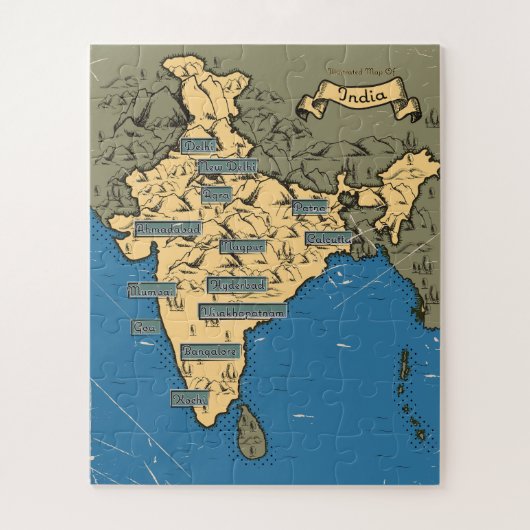 Illustrierte Reisekarte für Indien Puzzle (Vertikal)