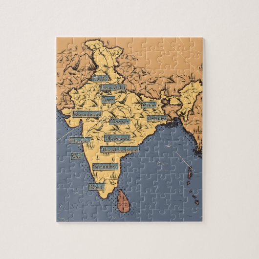 Illustrierte Reisekarte für Indien Puzzle (Vertikal)