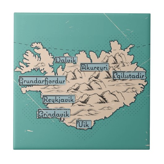 Illustrierte Reisekarte Island Fliese (Vorderseite)