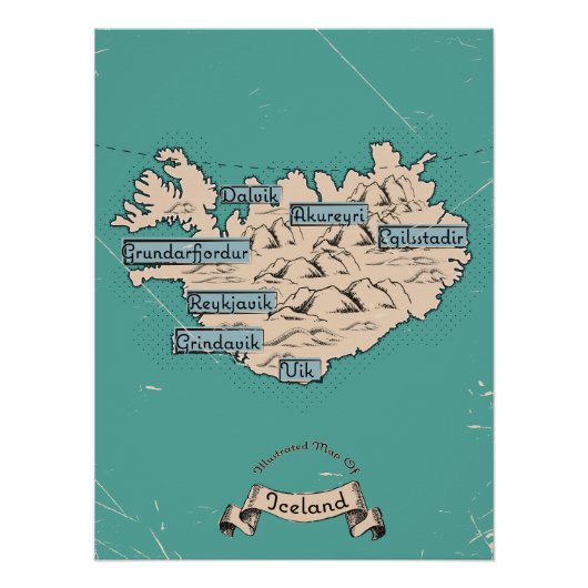 Illustrierte Reisekarte Island Poster (Vorderseite)