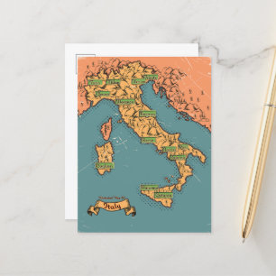 Illustrierte Reisekarte Italiens Ankündigungspostkarte