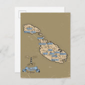 Illustrierte Reisekarte Malta Einladungspostkarte (Vorne/Hinten)