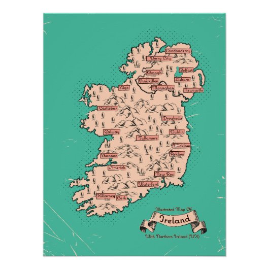 Illustrierte Reisekarte von Irland Poster (Vorderseite)