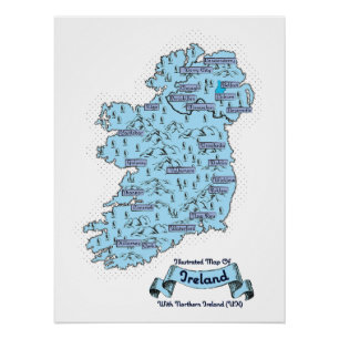 Illustrierte Reisekarte von Irland Poster