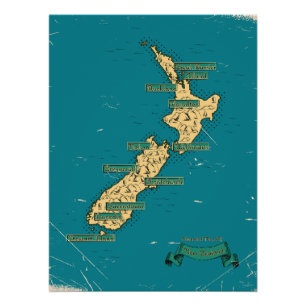 Illustrierte Reisekarte von Neuseeland Poster