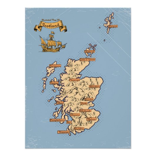 Illustrierte Reisekarte von Schottland Poster (Vorderseite)