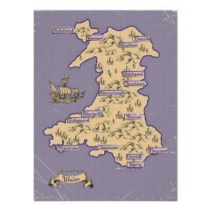 Illustrierte Reisekarte von Wales Poster