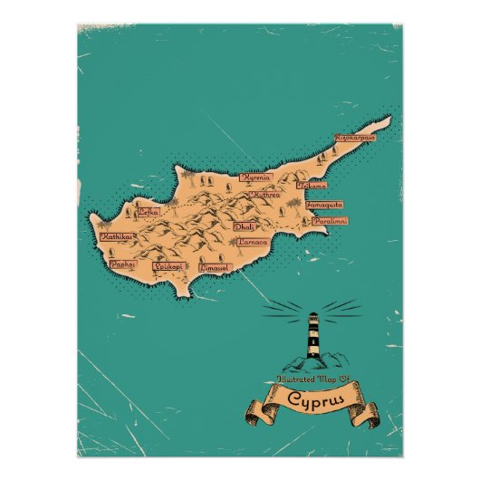 Illustrierte Reisekarte Zypern Poster (Vorderseite)
