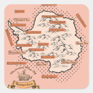 Illustrierte Reisenkarte Antarktika Quadratischer Aufkleber