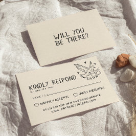 Illustrierte Retro-handgeschriebene Quirky-Hochzei RSVP Karte