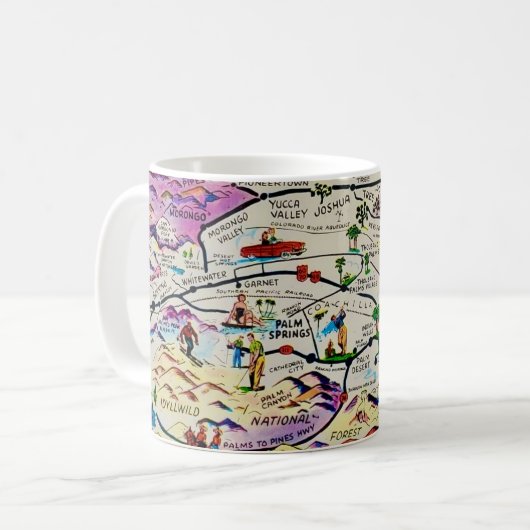 Illustrierte Retro Palm Springs Map-Tasse Kaffeetasse (Vorderseite Links)