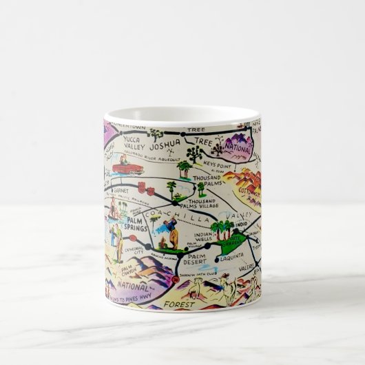 Illustrierte Retro Palm Springs Map-Tasse Kaffeetasse (Mittel)