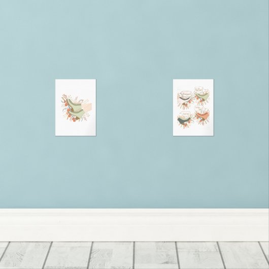 Illustrierte Roller-Skate-Blume Set drucken (Holzboden)