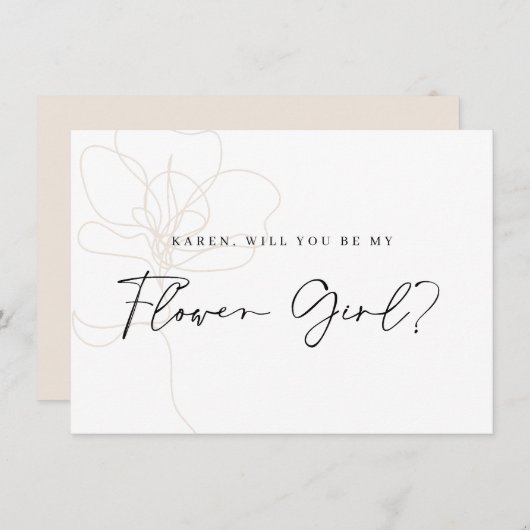 Illustrierte Rose Flower Girl Vorschlag Card Dankeskarte (Vorne/Hinten)