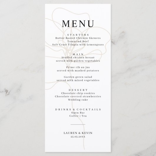 Illustrierte Rose-Hochzeitkarte Menükarte (Vorderseite)