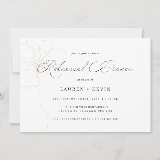 Illustrierte Rose Probe Abendessen Einladung (Vorderseite)