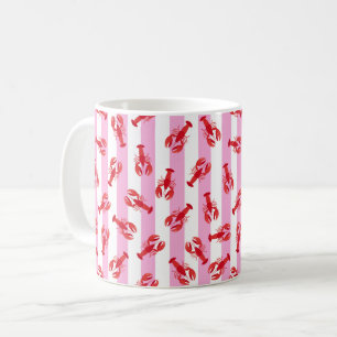 Illustrierte Rote Hummer auf rosa Streifen Kaffeetasse