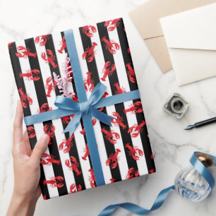 Illustrierte Rote Hummer auf schwarzen Streifen Geschenkpapier