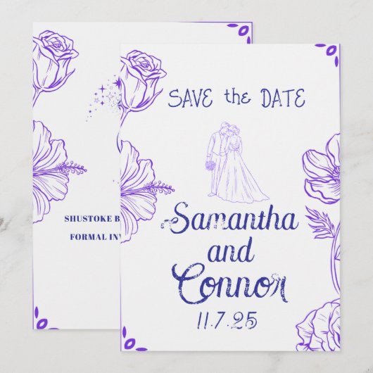 Illustrierte Save the Date Einladung (Vorne/Hinten)