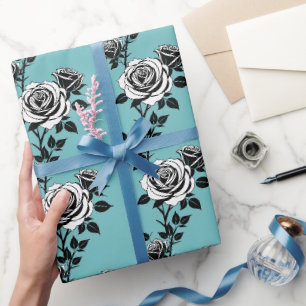 Illustrierte schwarze und weiße Rosen Geschenkpapier