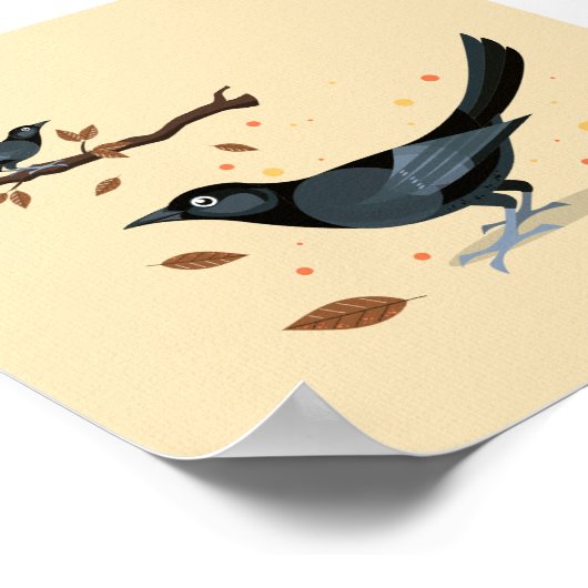 Illustrierte Schwarze Vögel im Herbst Poster (Ecke)