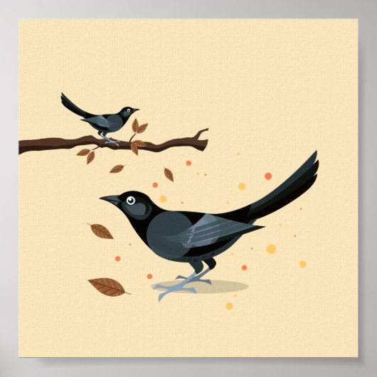 Illustrierte Schwarze Vögel im Herbst Poster (Vorne)
