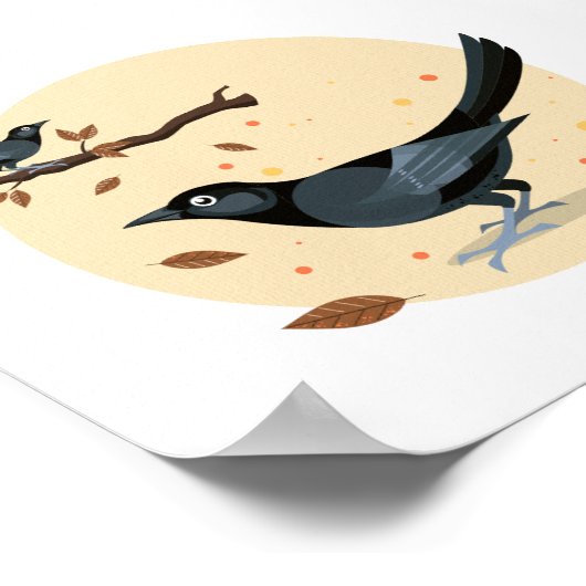 Illustrierte Schwarze Vögel im Herbst Poster (Ecke)
